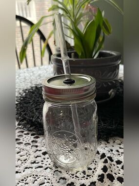 Ball Mason Jar Tumbler with Straw - Clear Glass With Lid